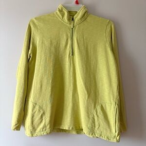 Orvis Women XL Lime Green/Yellow 100% Cotton Quarter Zip Sweater Outdoor Hiking